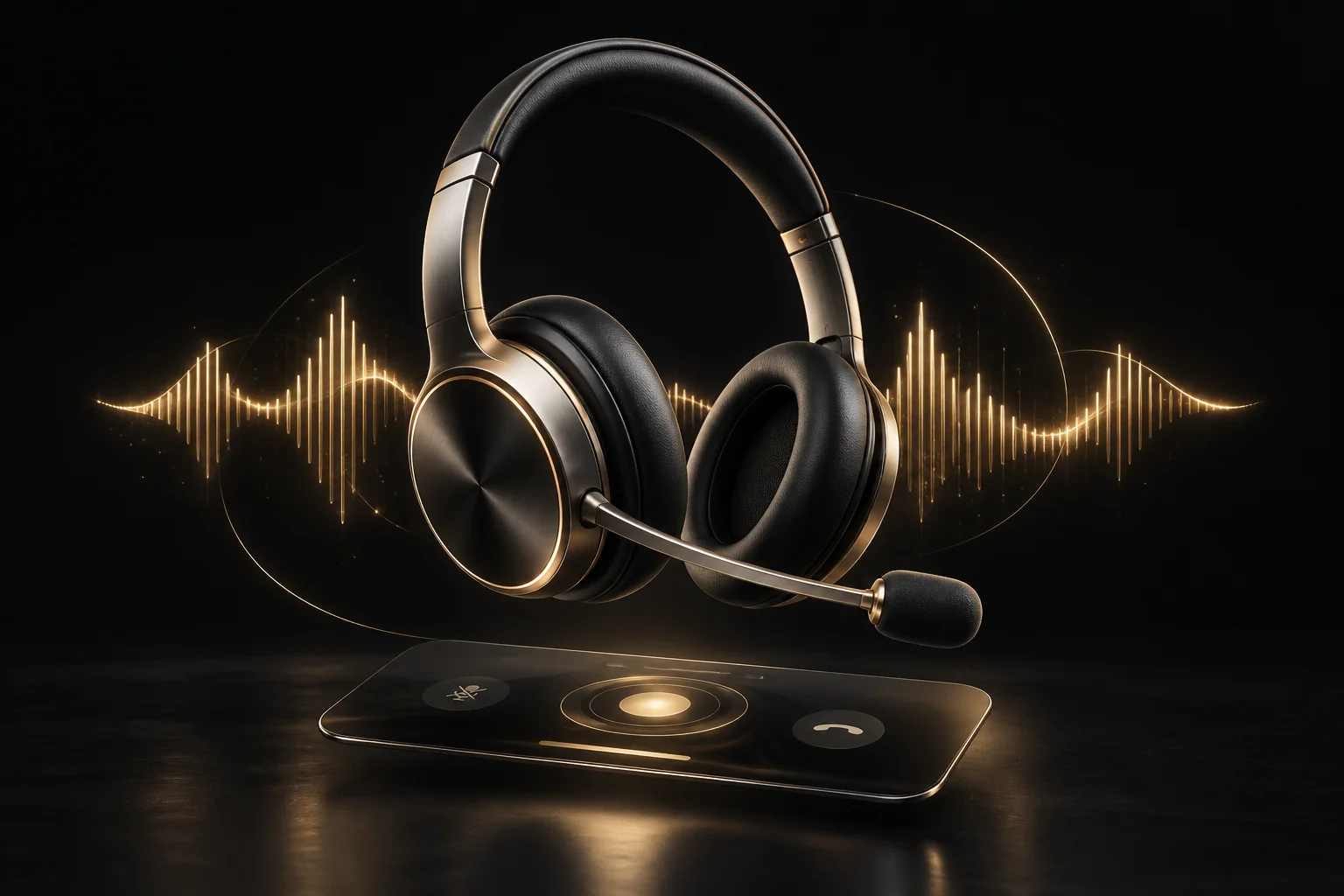 A voice assistant represented by a headset and audio waveform