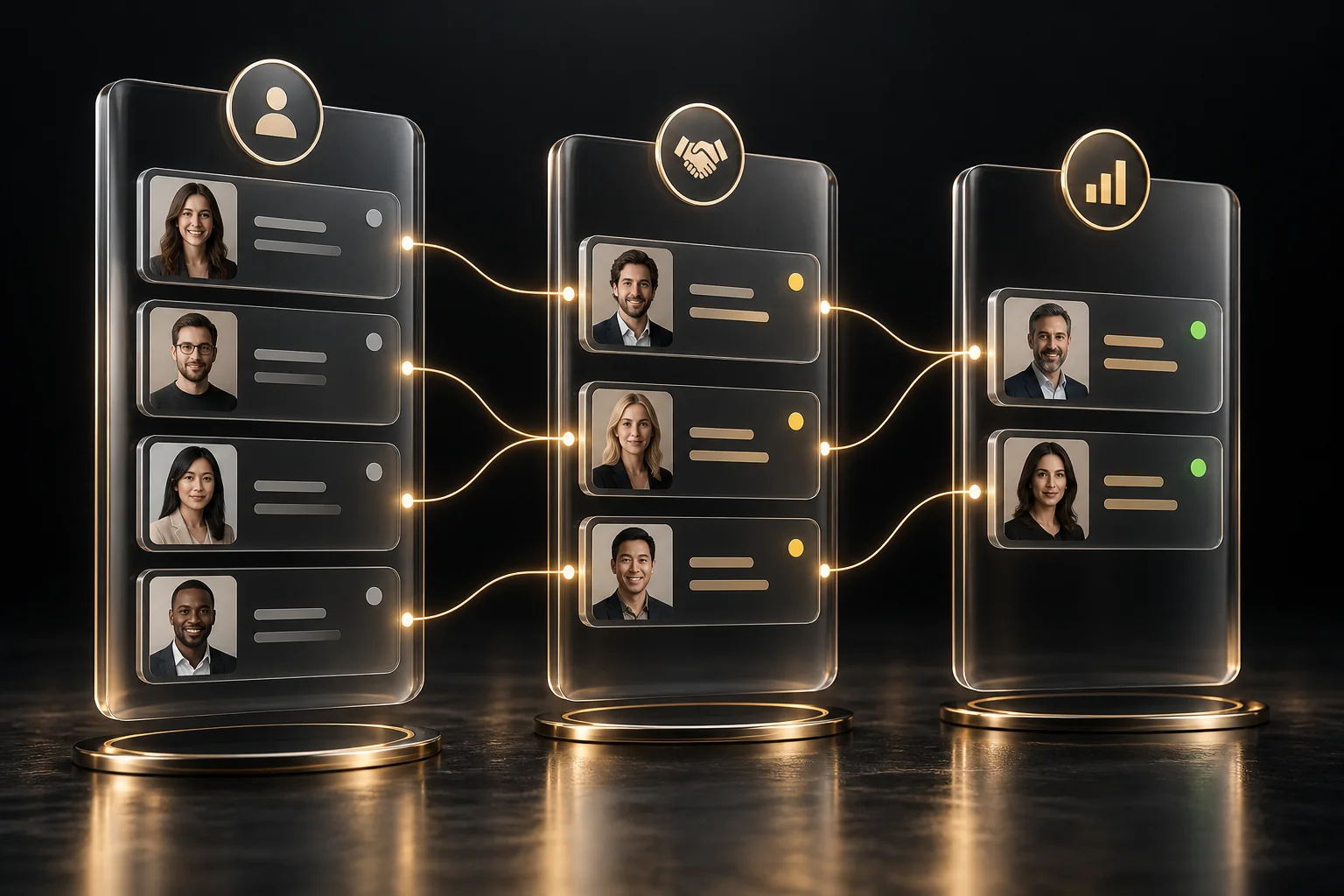 Customer records connected across a sales pipeline