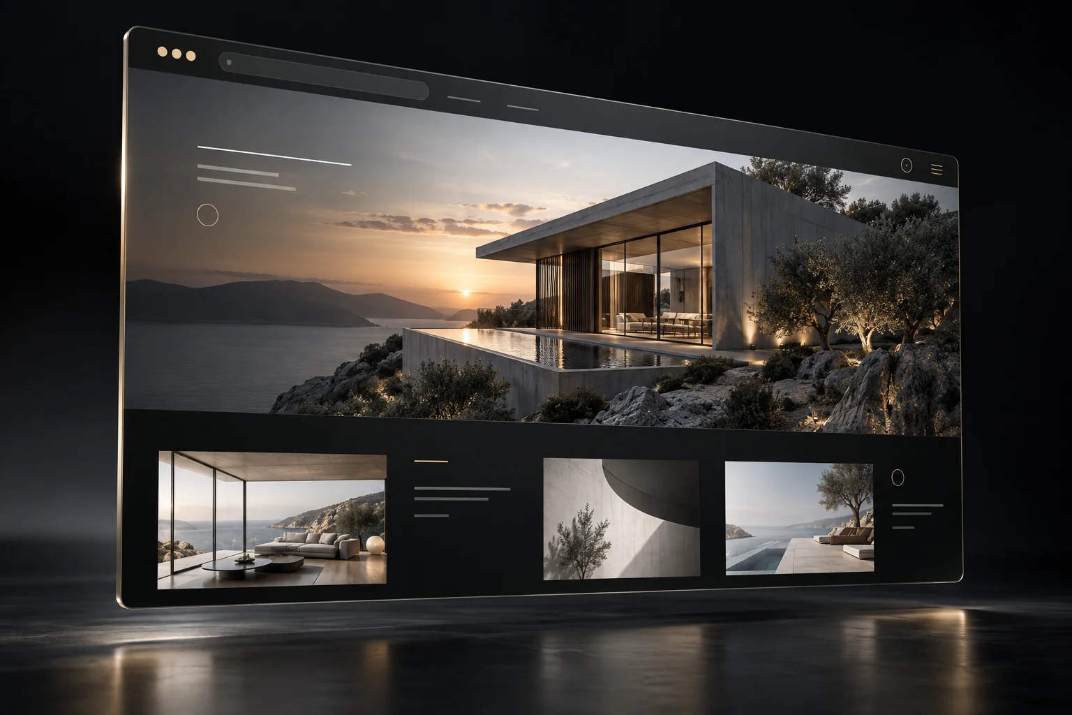 A carefully designed website in a floating desktop browser